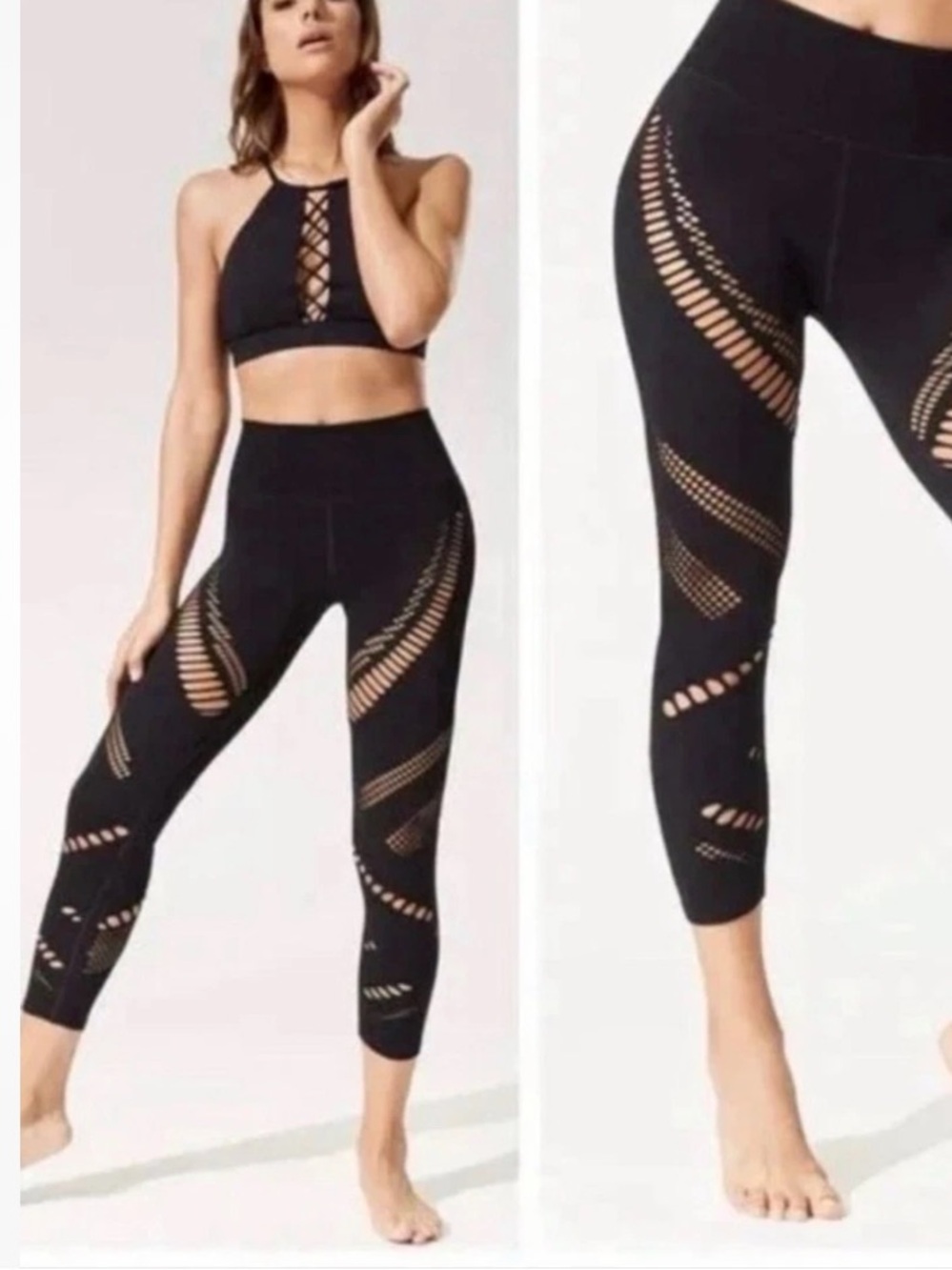 Alo Yoga Black Leggings with Textured Cutouts